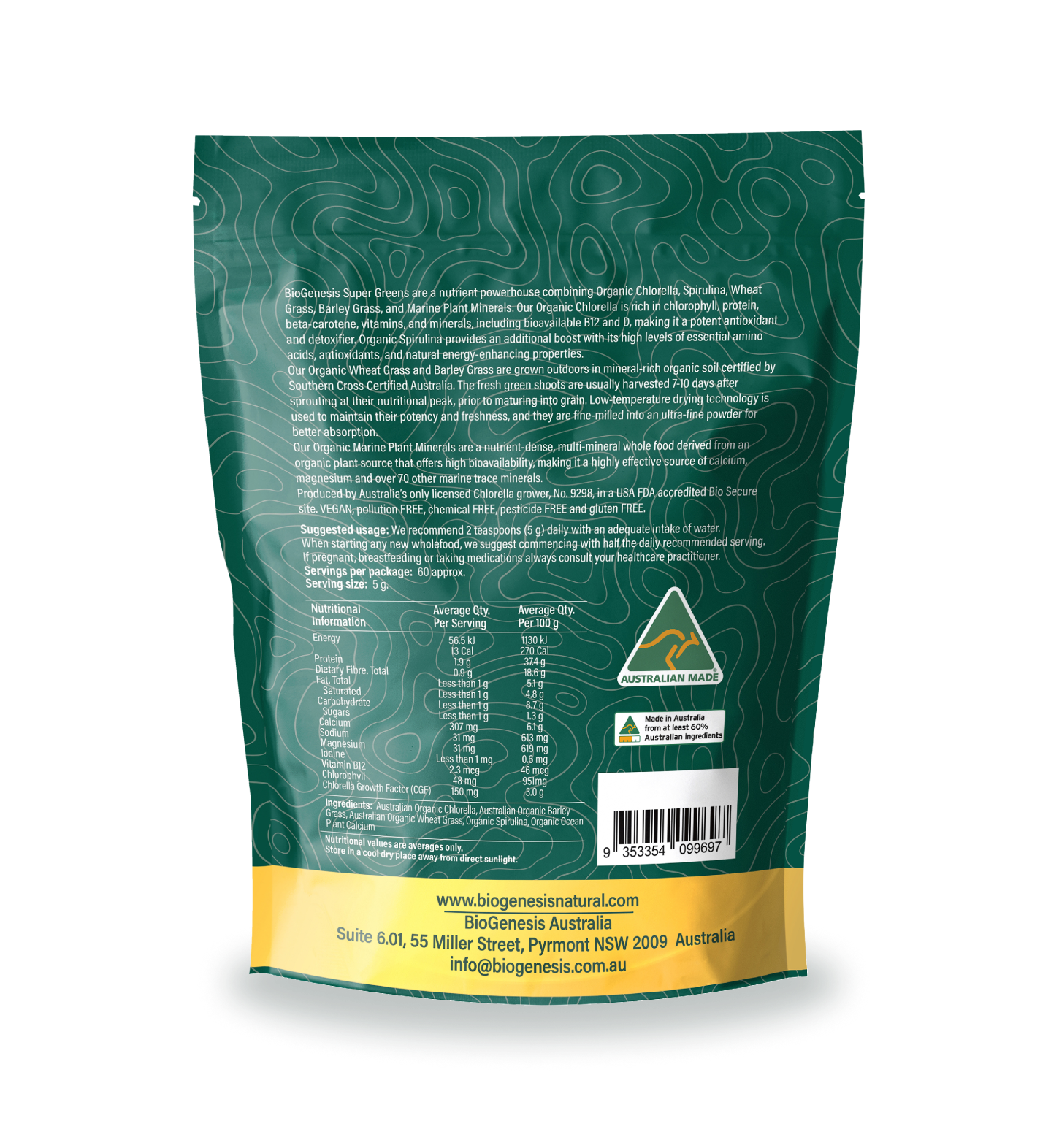 NEW - Australian Organic SuperGreens Plus Powder, 300g