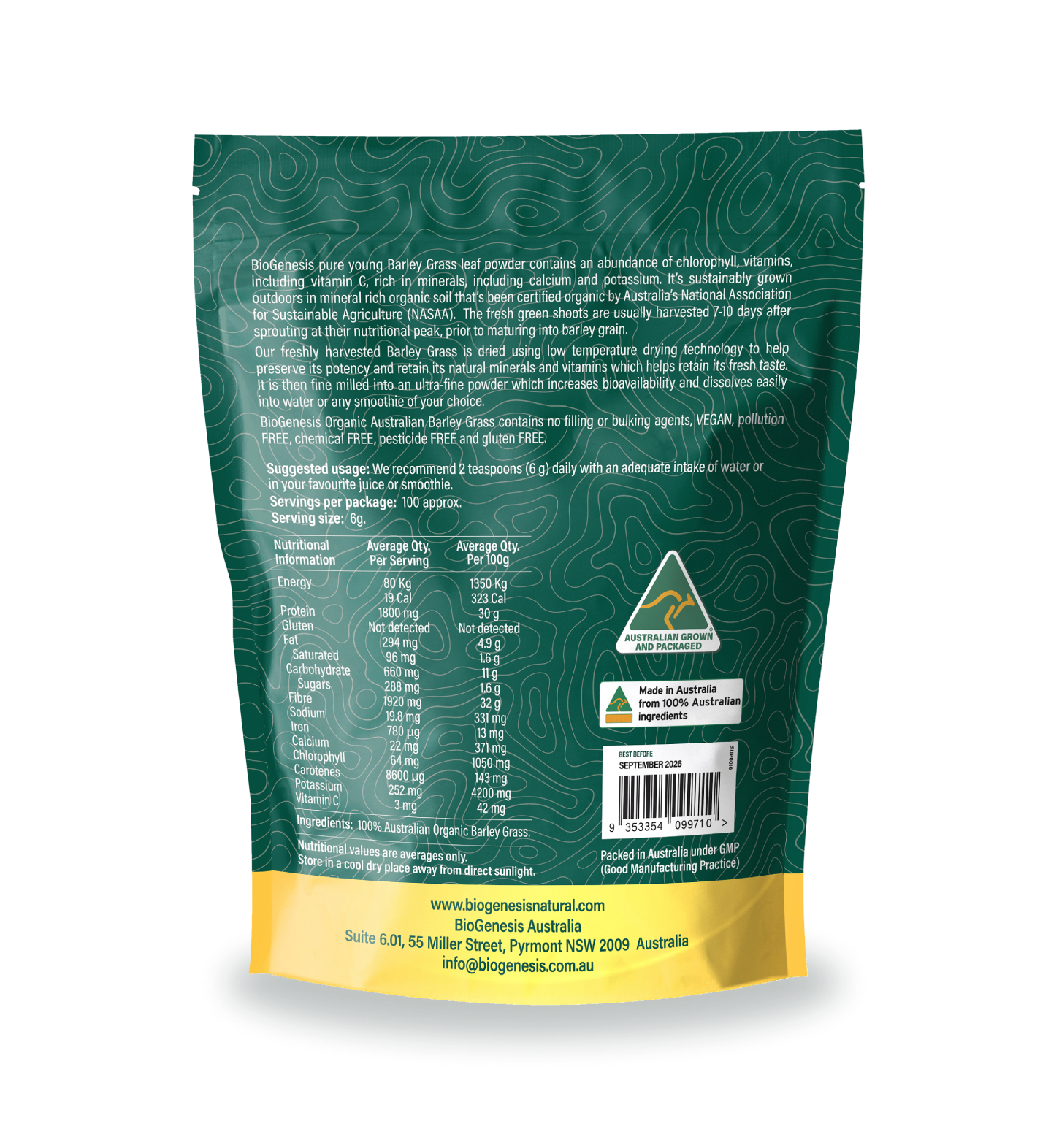 Australian Organic Barley Grass Powder, 600g