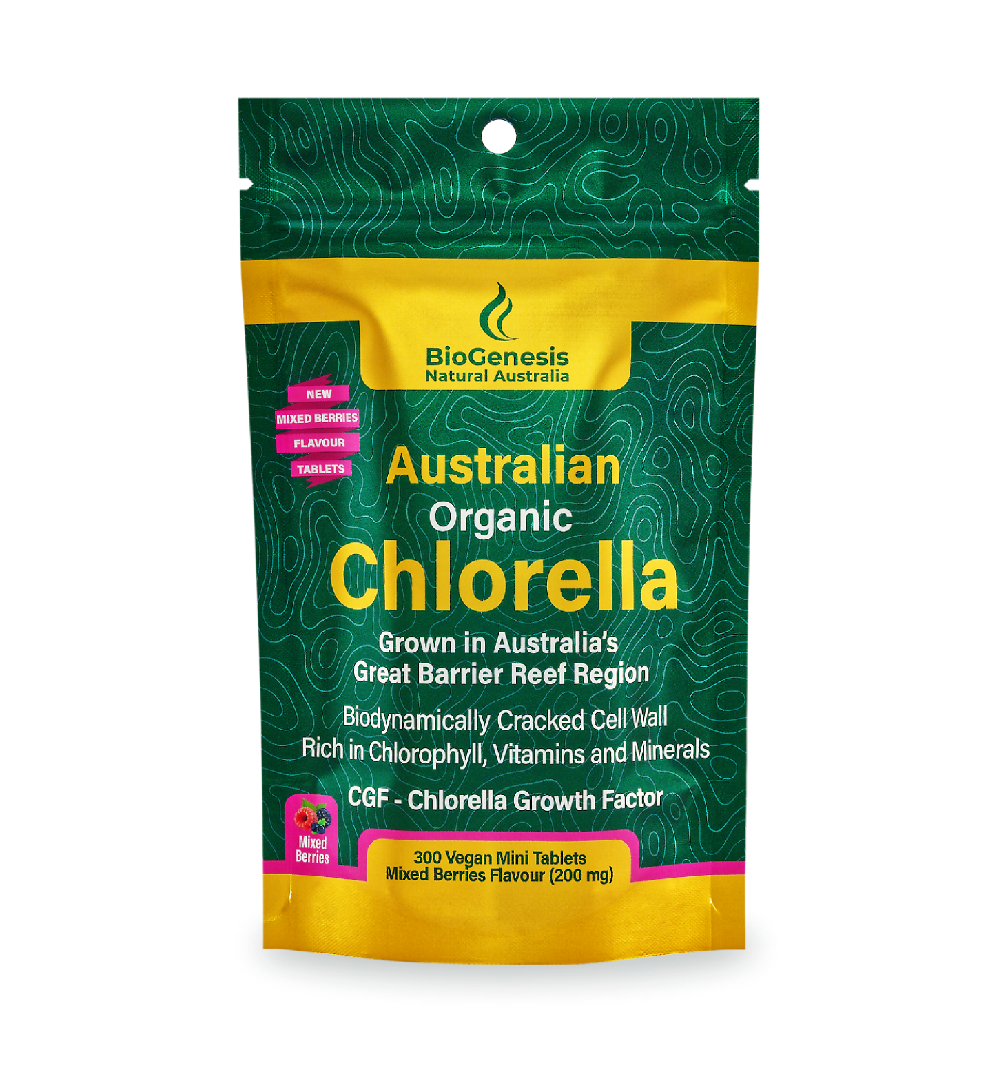 Australian Organic Chlorella Mini Tablets - Mixed Berries, 300 – BioGenesis